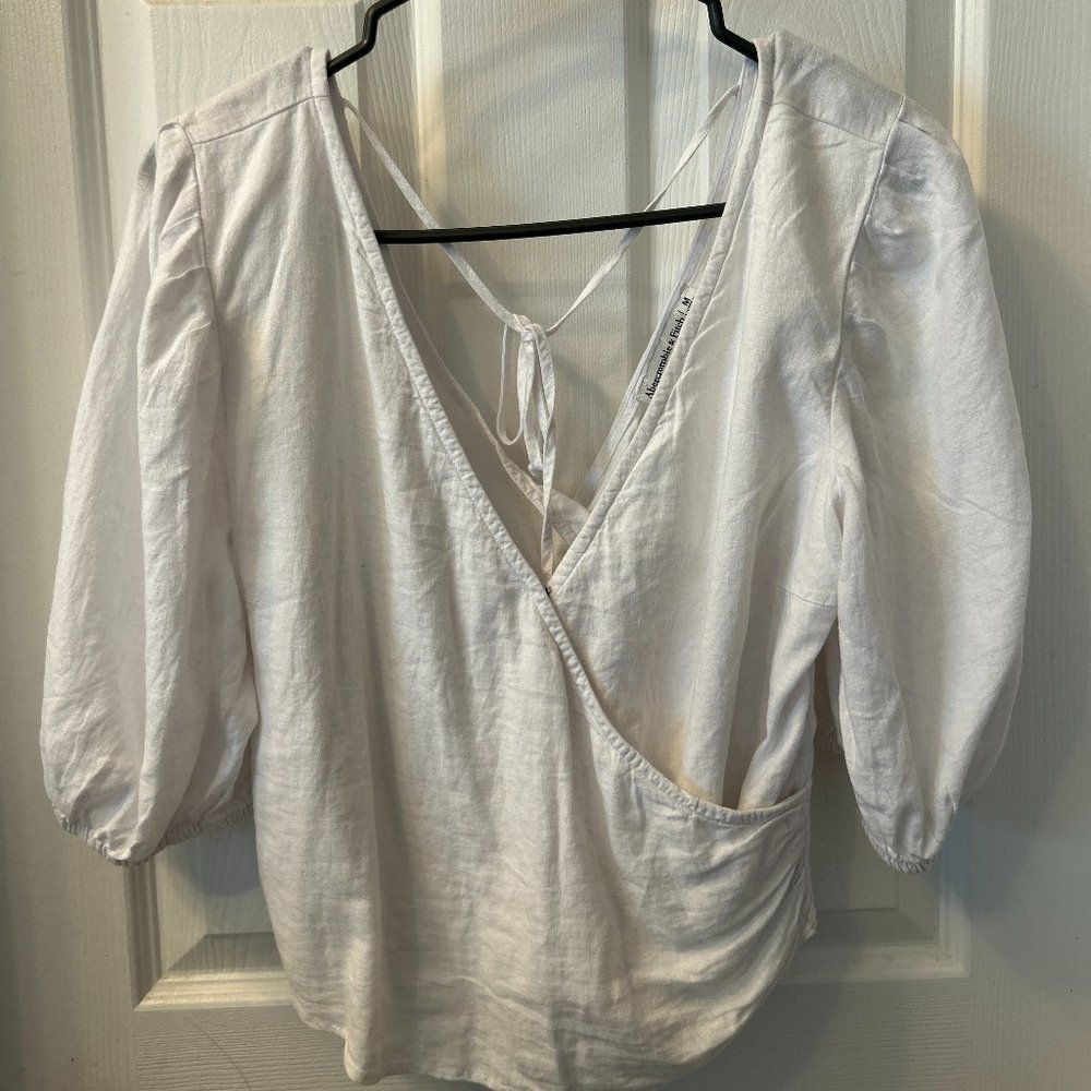 Abercrombie &Fitch Wrap-front White Puff Blouse